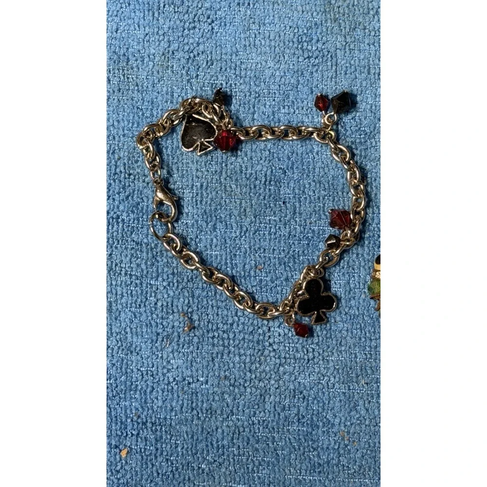 2 Vintage Bracelets Lot – Charm Chain & Beaded Stretch Bracelet‎